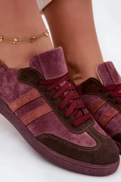 Zazoo Sneakersy Damskie*N1068 Zamszowe Niskie Sneakersy Damskie Bordowe Czerwony