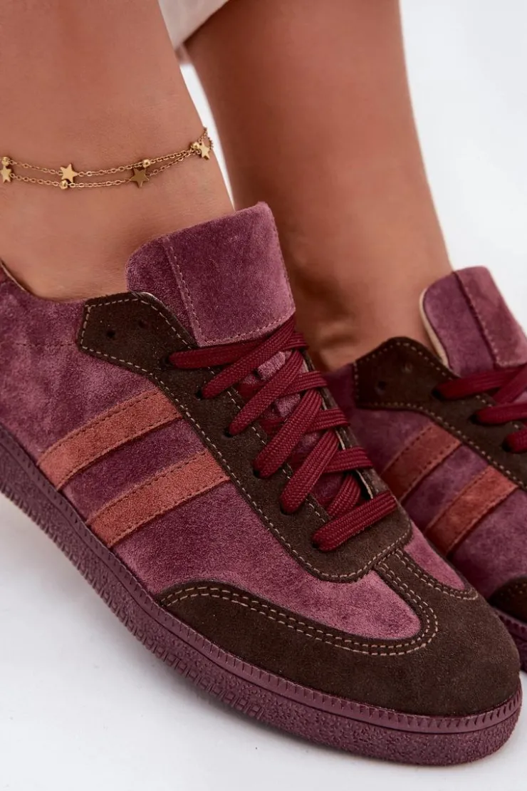 Zazoo Sneakersy Damskie*N1068 Zamszowe Niskie Sneakersy Damskie Bordowe Czerwony