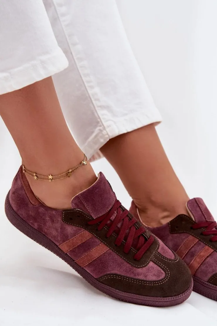 Zazoo Sneakersy Damskie*N1068 Zamszowe Niskie Sneakersy Damskie Bordowe Czerwony