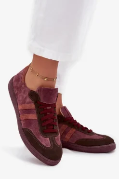 Zazoo Sneakersy Damskie*N1068 Zamszowe Niskie Sneakersy Damskie Bordowe Czerwony