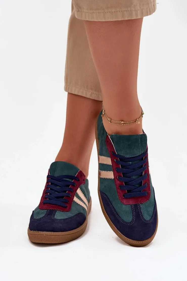 Damskie Zazoo N1068 Zamszowe Niskie Sneakersy Damskie Butelkowa Zieleń