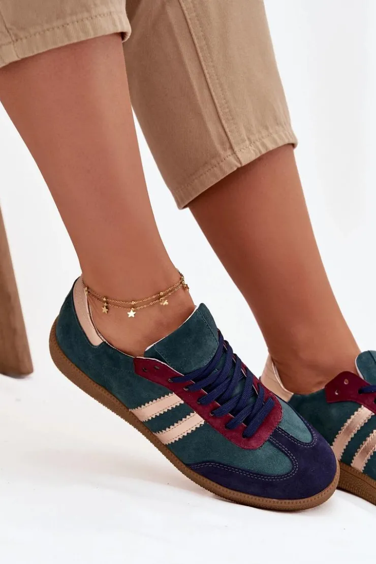 Damskie Zazoo N1068 Zamszowe Niskie Sneakersy Damskie Butelkowa Zieleń