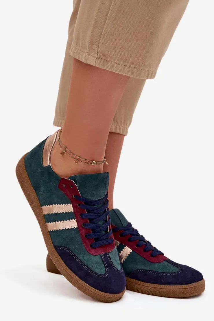 Damskie Zazoo N1068 Zamszowe Niskie Sneakersy Damskie Butelkowa Zieleń