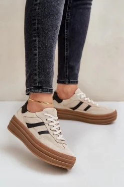 Damskie Zazoo N1176 Zamszowe Sneakersy Na Platformie Beżowe