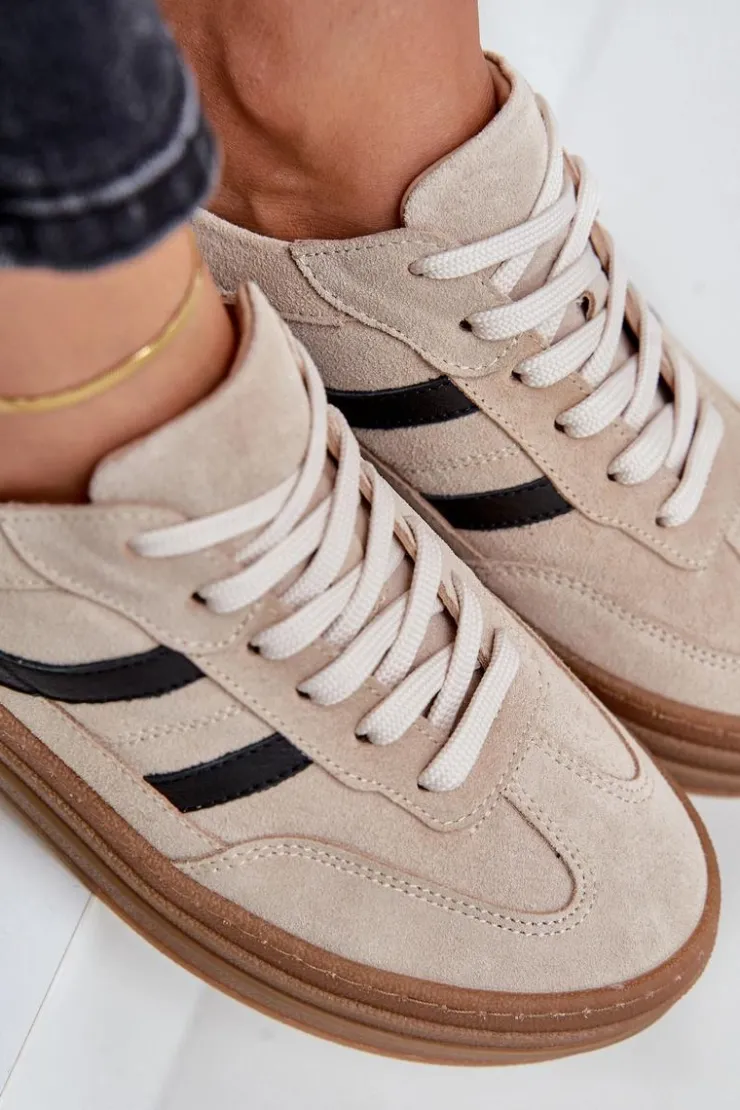 Damskie Zazoo N1176 Zamszowe Sneakersy Na Platformie Beżowe