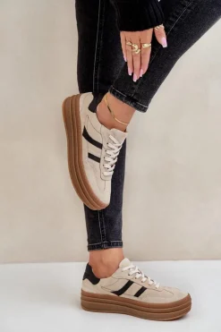 Damskie Zazoo N1176 Zamszowe Sneakersy Na Platformie Beżowe