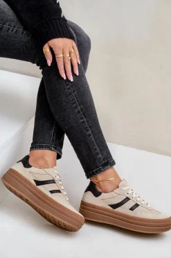 Damskie Zazoo N1176 Zamszowe Sneakersy Na Platformie Beżowe