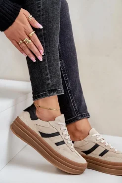 Damskie Zazoo N1176 Zamszowe Sneakersy Na Platformie Beżowe