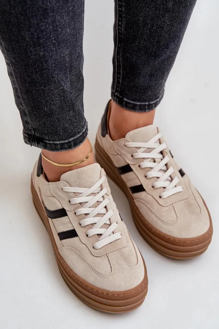 Damskie Zazoo N1176 Zamszowe Sneakersy Na Platformie Beżowe