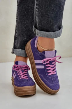 Clearance Zazoo N1068S4 Damskie Zamszowe Sneakersy Na Platformie Ciemnofioletowe Fioletowy
