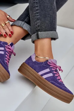 Clearance Zazoo N1068S4 Damskie Zamszowe Sneakersy Na Platformie Ciemnofioletowe Fioletowy