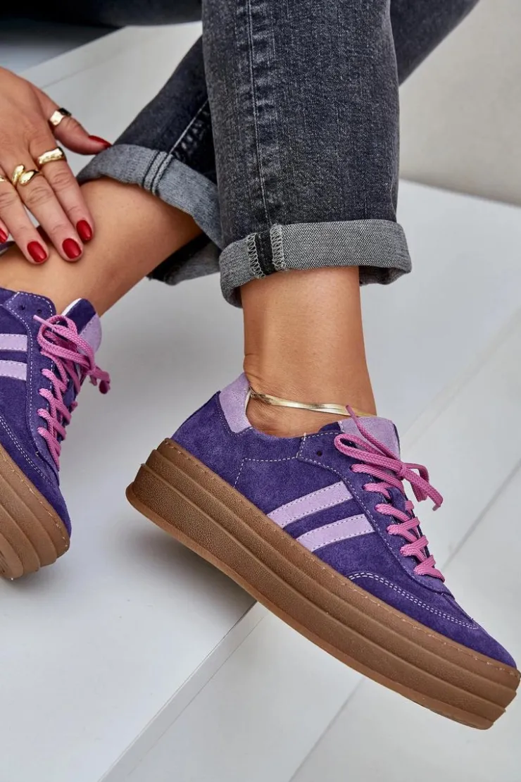 Clearance Zazoo N1068S4 Damskie Zamszowe Sneakersy Na Platformie Ciemnofioletowe Fioletowy