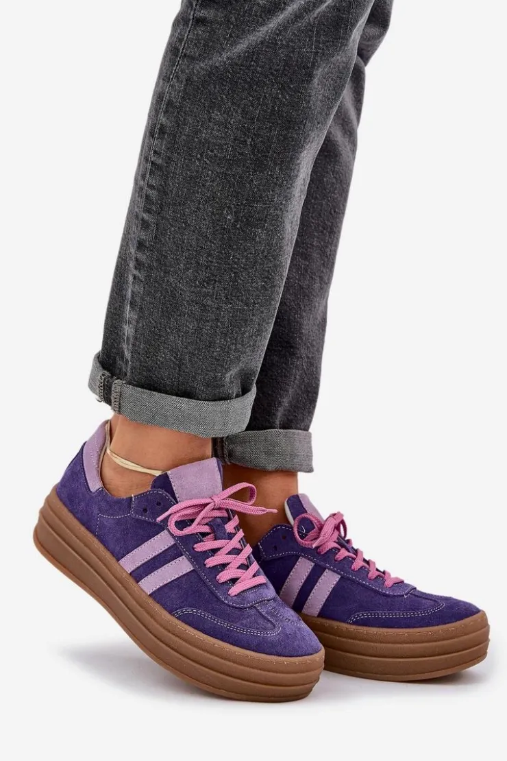 Clearance Zazoo N1068S4 Damskie Zamszowe Sneakersy Na Platformie Ciemnofioletowe Fioletowy