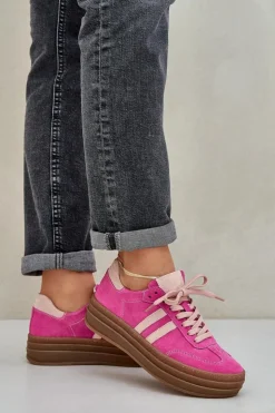 Damskie Zazoo N1068S4 Damskie Zamszowe Sneakersy Na Platformie Fuksja