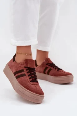 Damskie Zazoo N1068S2 Damskie Zamszowe Sneakersy Na Platformie Brązowe
