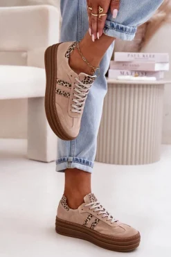 Discount Zazoo N1068S4 Damskie Zamszowe Sneakersy Na Platformie Panterka Różowe Różowy