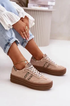 Discount Zazoo N1068S4 Damskie Zamszowe Sneakersy Na Platformie Panterka Różowe Różowy