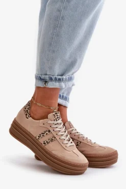 Discount Zazoo N1068S4 Damskie Zamszowe Sneakersy Na Platformie Panterka Różowe Różowy