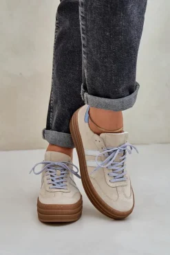 Zazoo Buty Sportowe Na Platformie*N1068S4 Damskie Zamszowe Sneakersy Na Platformie Beżowe Beżowy