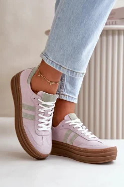 Damskie Zazoo N1068S4 Damskie Zamszowe Sneakersy Na Platformie Fioletowe