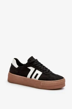 Discount Zazoo N1095S2 Sneakersy Skórzane Damskie Na Platformie Czarne