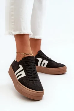 Discount Zazoo N1095S2 Sneakersy Skórzane Damskie Na Platformie Czarne