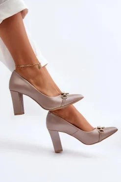 Zazoo Czółenka Na Słupku|Czółenka Klasyczne*2453/OS Skórzane Czółenka Na Słupku Z Sercem Perłowe Różowy