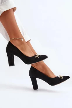 Damskie Zazoo 2453/OS Zamszowe Czółenka Na Słupku Z Sercem Czarne