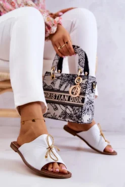 Zazoo Klapki Damskie Klasyczne*Skórzane 2659 Klapki Damskie Białe Biały