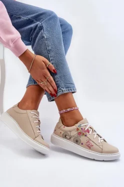 Damskie Zazoo 024/TAMARA Damskie Sneakersy Skórzane Beżowe