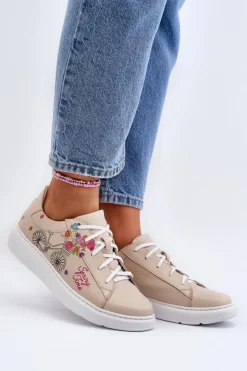 Damskie Zazoo 024/TAMARA Damskie Sneakersy Skórzane Beżowe