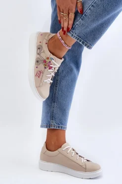 Damskie Zazoo 024/TAMARA Damskie Sneakersy Skórzane Beżowe