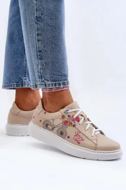 Damskie Zazoo 024/TAMARA Damskie Sneakersy Skórzane Beżowe