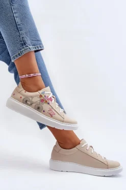 Damskie Zazoo 024/TAMARA Damskie Sneakersy Skórzane Beżowe