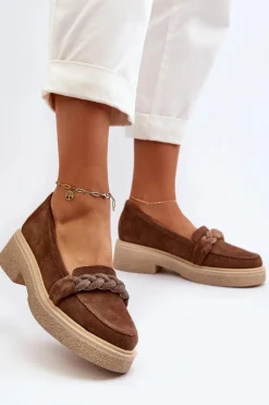 Zazoo Loafersy Damskie|Mokasyny Płaskie*3429/W Damskie Zamszowe Mokasyny Z Ozdobą Brązowe Brązowy