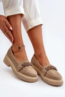 Zazoo Loafersy Damskie|Mokasyny Płaskie*3429/W Damskie Zamszowe Mokasyny Z Ozdobą Beżowe Beżowy