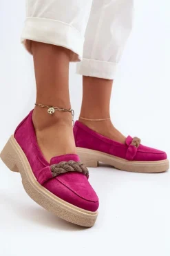 Damskie Zazoo 3429/W Damskie Zamszowe Mokasyny Z Ozdobą Fuksja