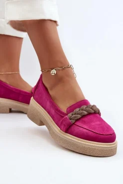 Damskie Zazoo 3429/W Damskie Zamszowe Mokasyny Z Ozdobą Fuksja