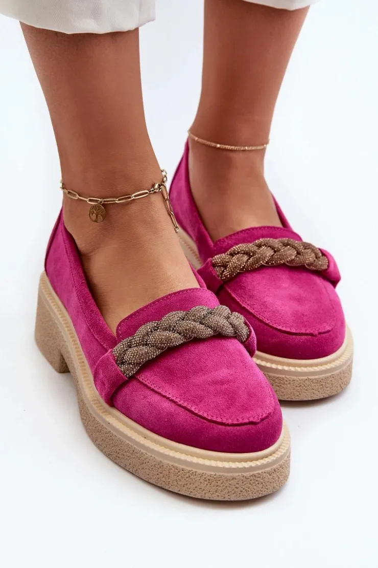 Damskie Zazoo 3429/W Damskie Zamszowe Mokasyny Z Ozdobą Fuksja