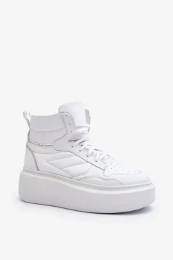 Outlet Zazoo 3392/X Damskie Skórzane Buty Sportowe Na Platformie Białe Biały