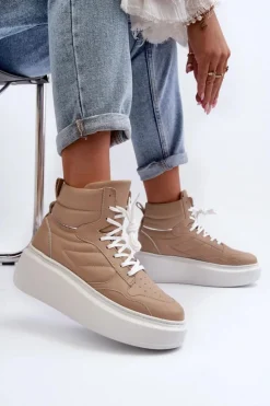 Zazoo Sneakersy Damskie*3392/X Damskie Skórzane Buty Sportowe Na Platformie Beżowe Beżowy