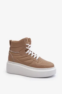 Zazoo Sneakersy Damskie*3392/X Damskie Skórzane Buty Sportowe Na Platformie Beżowe Beżowy