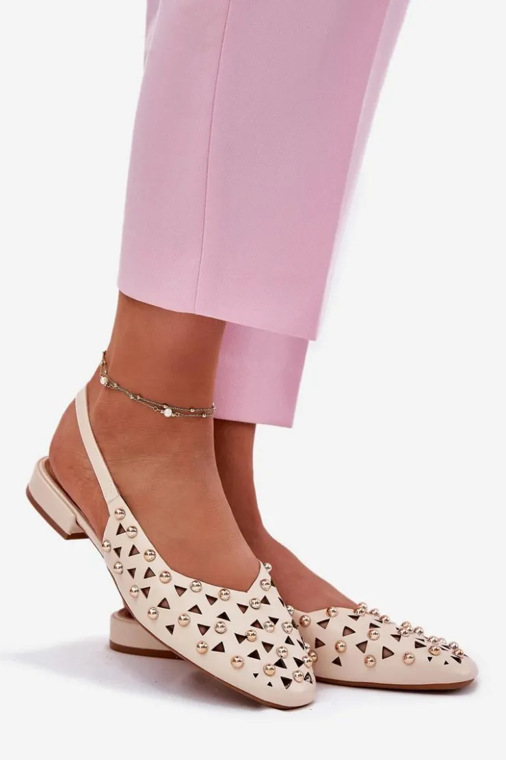 Best Boto Zdobione Baleriny Na Płaskim Obcasie Beżowe Nilarisela Beżowy