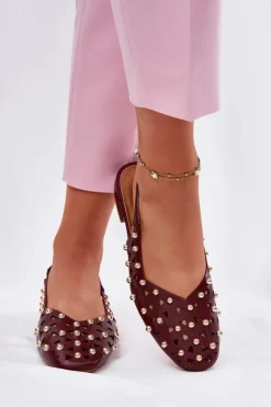 Boto Sandały Płaskie*Zdobione Baleriny Na Płaskim Obcasie Bordowe Nilarisela Czerwony