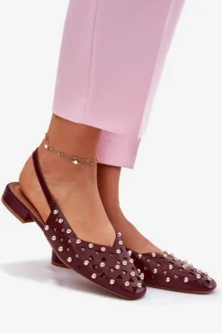 Boto Sandały Płaskie*Zdobione Baleriny Na Płaskim Obcasie Bordowe Nilarisela Czerwony