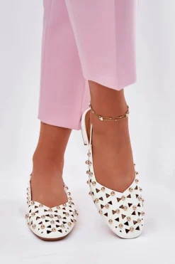 Damskie Boto Zdobione Baleriny Na Płaskim Obcasie Białe Nilarisela