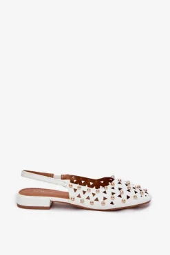 Damskie Boto Zdobione Baleriny Na Płaskim Obcasie Białe Nilarisela