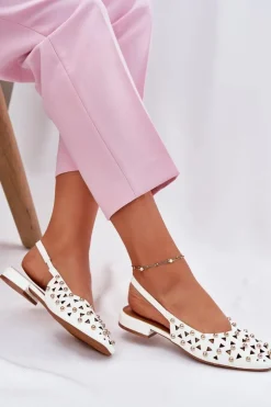 Damskie Boto Zdobione Baleriny Na Płaskim Obcasie Białe Nilarisela