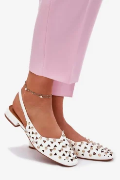 Damskie Boto Zdobione Baleriny Na Płaskim Obcasie Białe Nilarisela