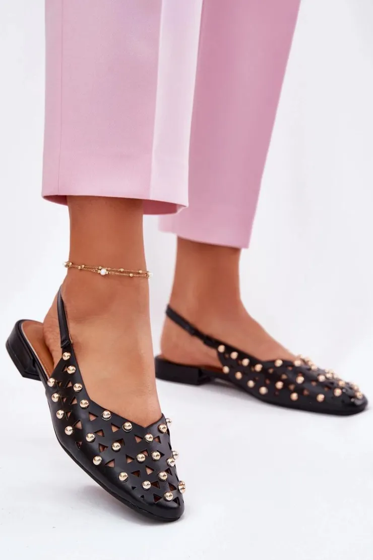 Best Boto Zdobione Baleriny Na Płaskim Obcasie Czarne Nilarisela